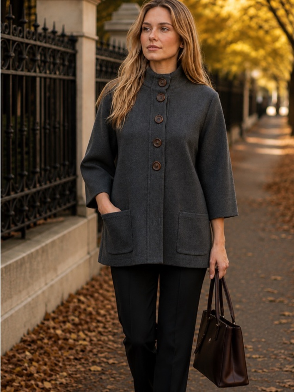 Funnel Neck 100% Cotton Classy Workwear Fall Jacket